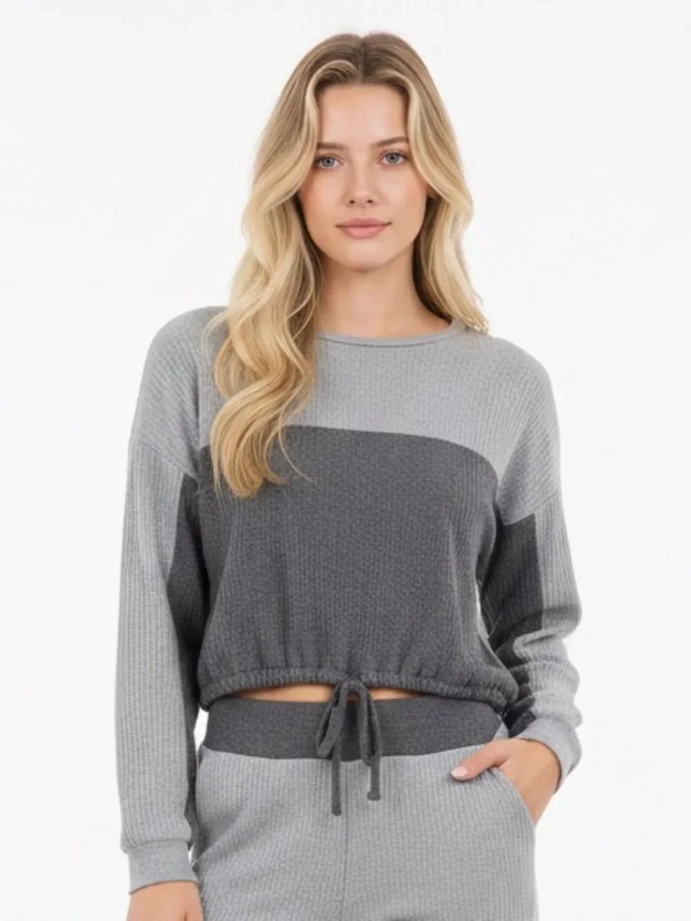 HOLLISTER | Two Tone Gray Knit Top Tie Bottom Keyhole Back Women’s Size Small